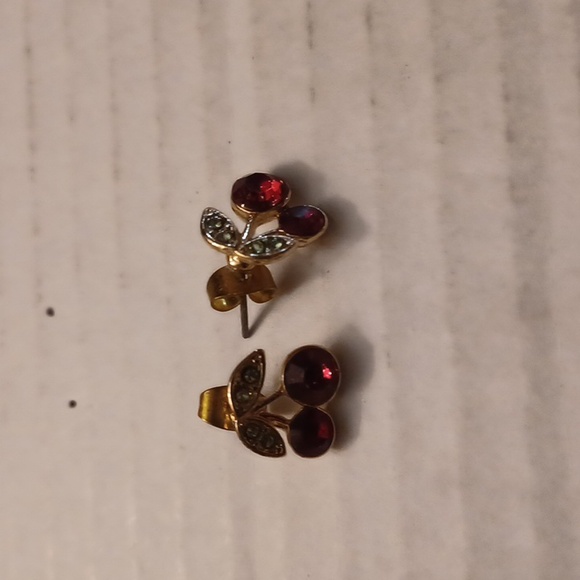 4/$30 Cherry with Red Gems & Rhinestones Earrings - Picture 3 of 5